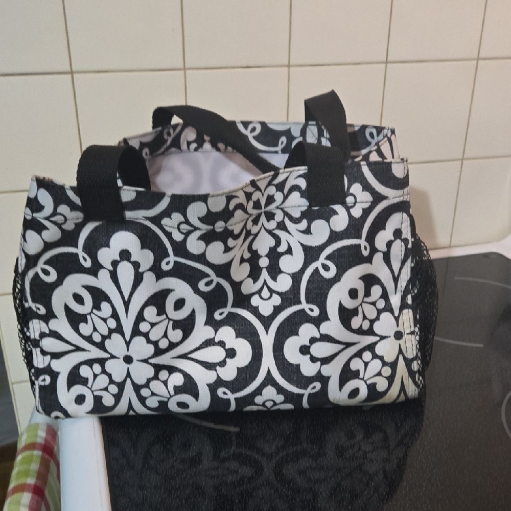 Thirty-One Black and White Floral Tote Bag